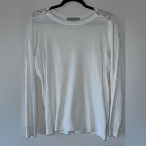 Women’s Classic White Sweater w/pearl shoulders
